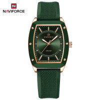 NAVIFORCE NF5049 Silicone Strap Luxury Casual Design Elegant Top Hand Luminous Quartz Watch For Women - RoseGold Green